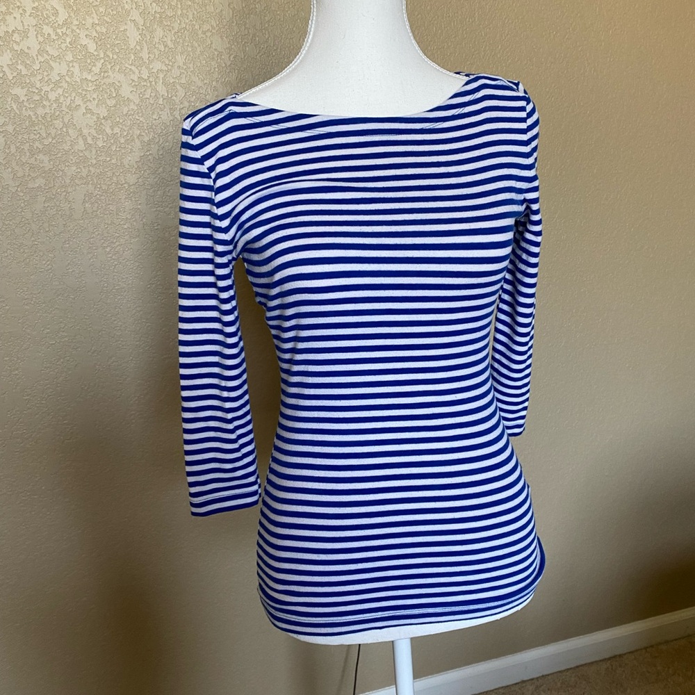 Banana Republic Blue and White Fitted 3/4 Sleeve Blouse